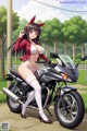 A woman in a bikini sitting on a motorcycle.